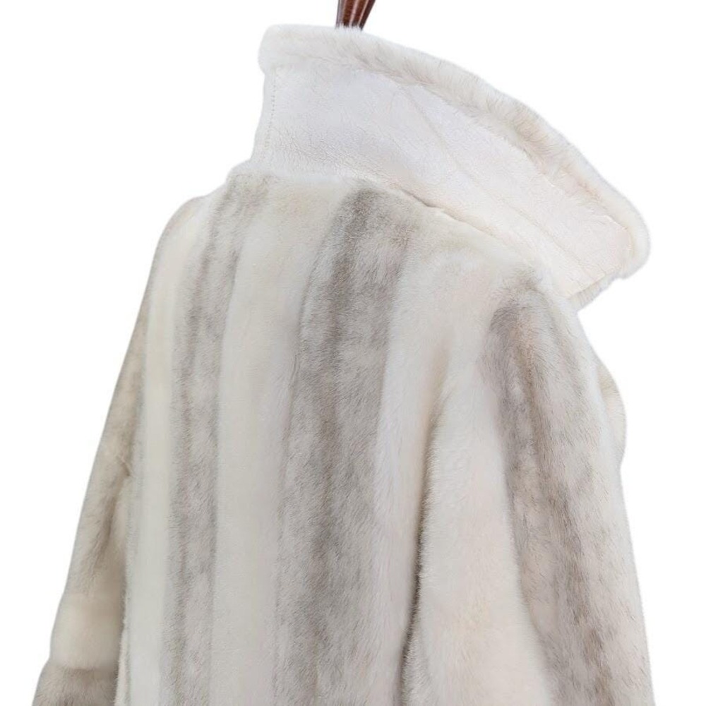 Vintage Faux Fur Long Coat Cream Gray Striped Oversized M/L Mob Wife Maximalist - Picture 7 of 13